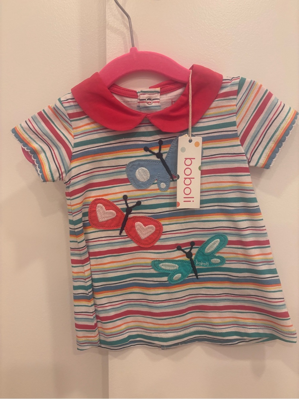 Boboli Red-Collar Striped Butterfly Shirt - 6 month